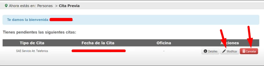 Modifica o cancela las citas SAE que tengas pendientes